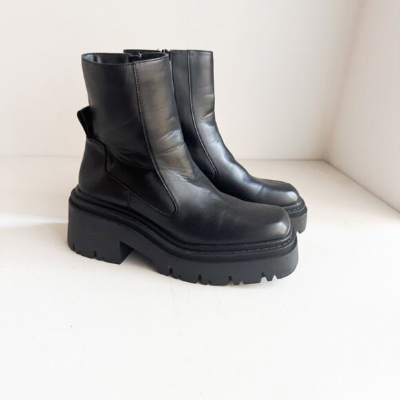 Zara Black Leather Chunky Grunge Boots 39 - Picture 1 of 7